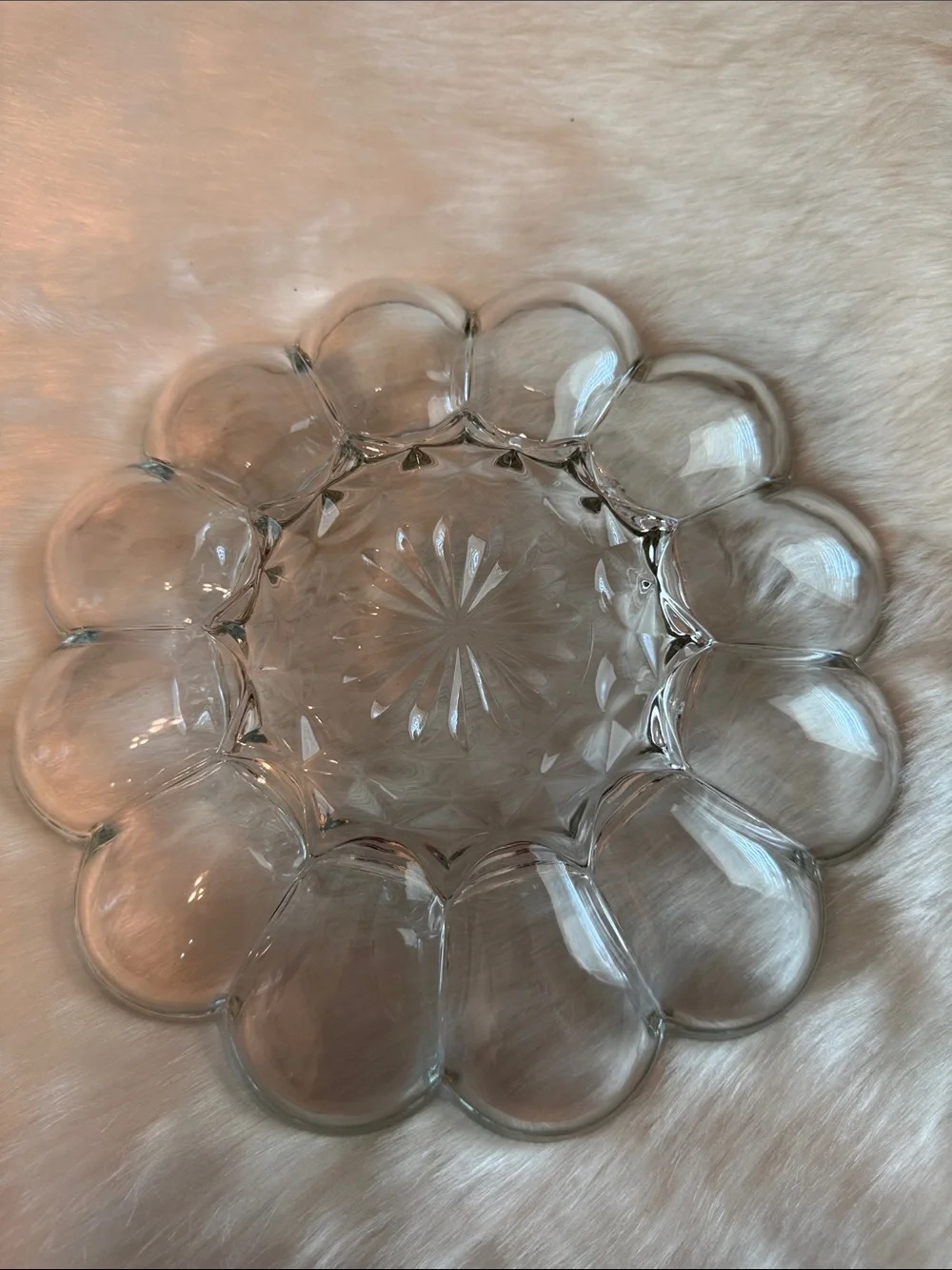 Vintage Anchor Hocking Clear Glass Scalloped Egg Plate / Serving Dish